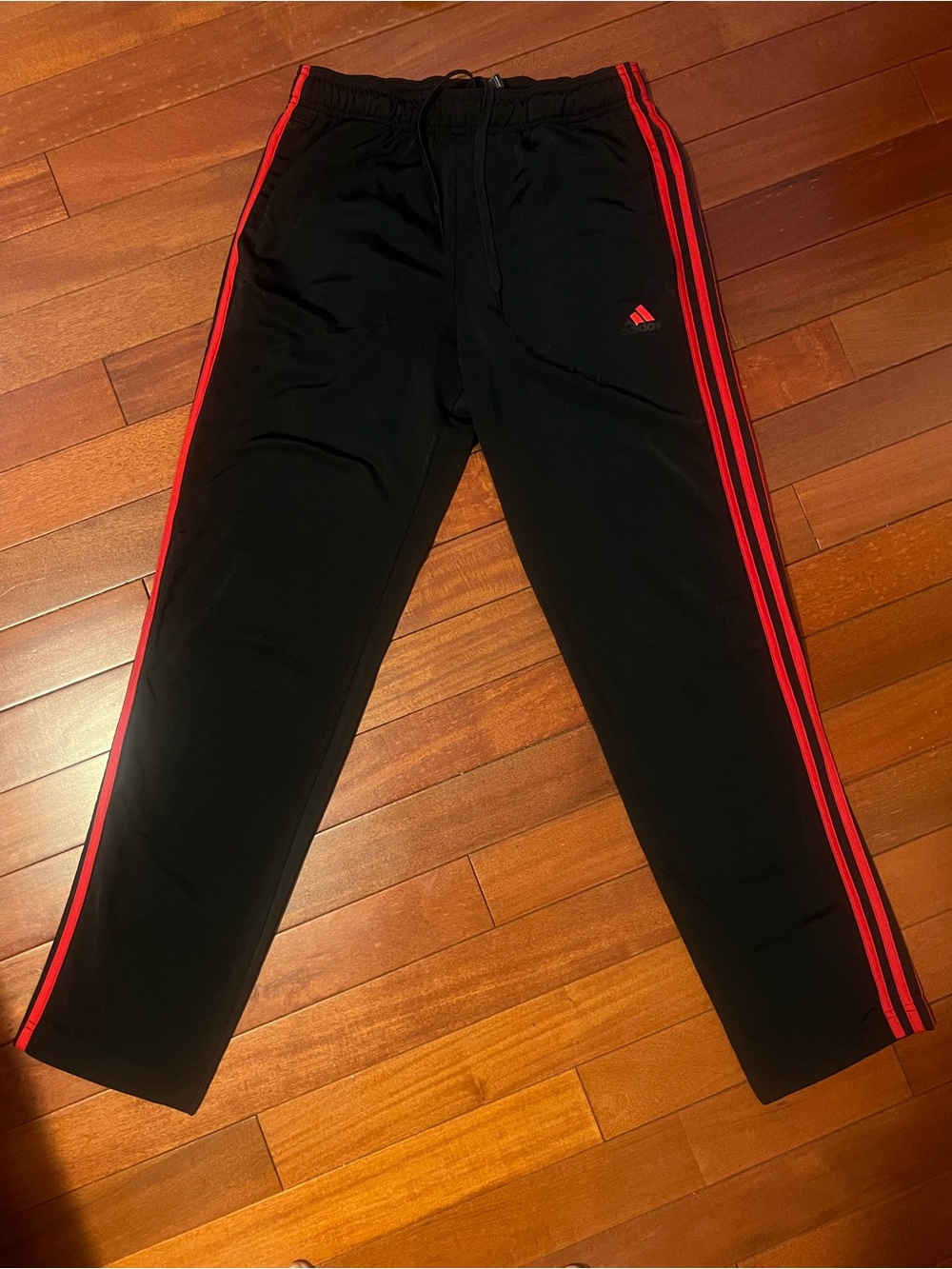 Mens Black Track Pants with Red Stripes - Adidas - Picture 1 of 5